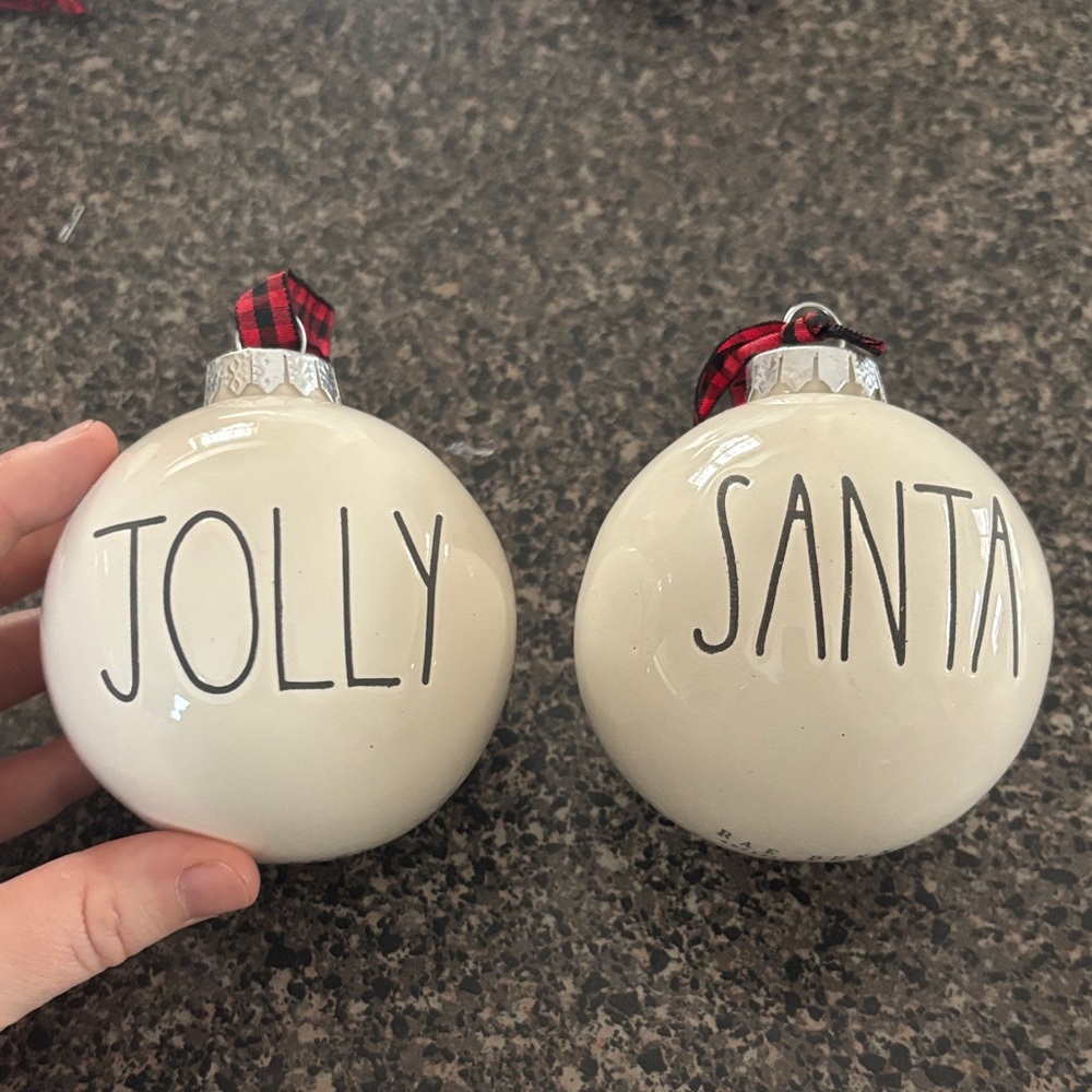 Set of 4-Rae Dunn Jolly Santa Ornaments - White